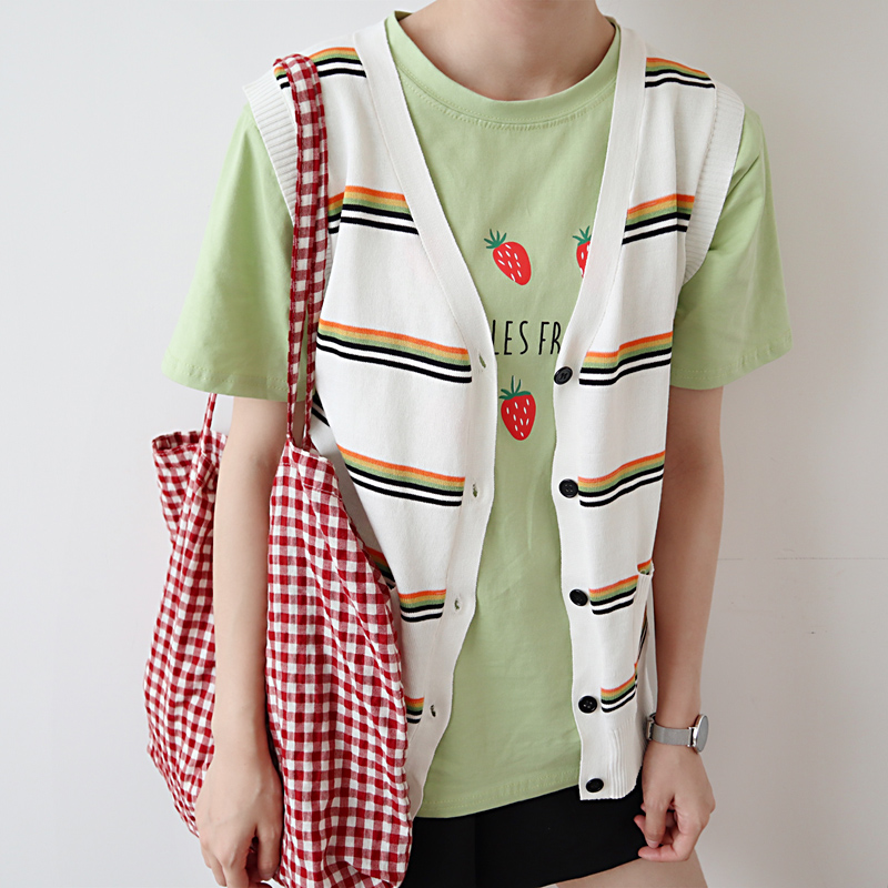 Hit color stripe V-neck Vest Korean Edition summer 2019 college Versatile Sleeveless Sweater Exorcism Worn alone jacketin the Women's clothing/Boutique , Maga category - from Buy2taobao.com to provide professional Taobao agent buy service