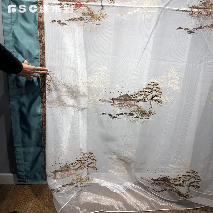 杜甫望岳/湖亭飞鸟窗纱 深咖色松柏v红色刺绣山水风景面料在类目 服饰配件/皮带/帽子/围巾, 制衣面料, 布面料中 - 来自Buy2taobao.com提供专业的淘宝代购服务