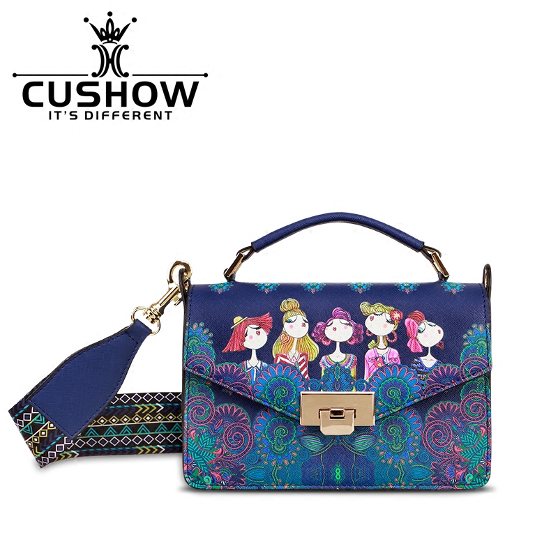 cushow原创印花手提包2019新款卡秀女包宽肩带单肩斜跨复古小方包|ruв категории Сумки, Г - жа сумки - от Buy2taobao.com для оказания профессиональной услуги покупки агента Taobao