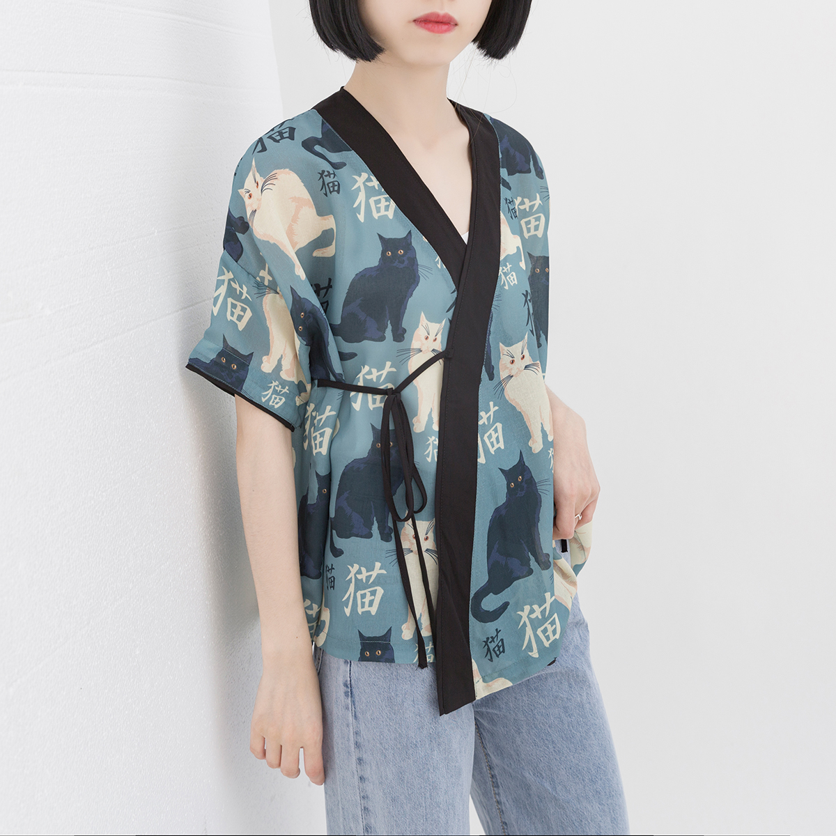 化貓社長/早安日記日系和風印花短袖上衣女夏寬松斜襟v領開衫外套在類目 女裝/女士精品, 短外套中 - 來自Buy2taobao.com提供專業的淘寶代購服務