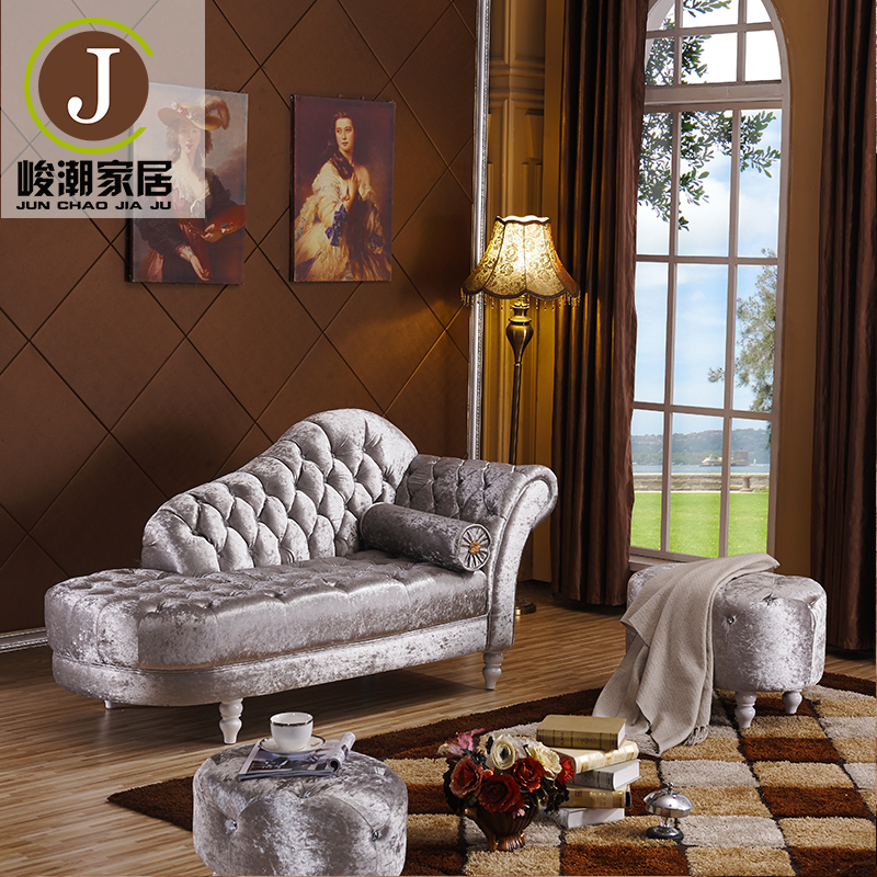 European style solid wood Chaise longue Flocking Fabric art sofa Neoclassical Royal Bed a living room Royal couch bedroom deck chairin the Residential furniture , Sofa , Chaise longue category - from Buy2taobao.com to provide professional Taobao agent buy service
