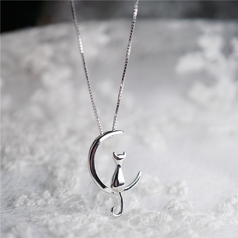S925 Sterling Silver Moon Kitty lovely Necklace clavicle Sweet Refinement birthday gift Kitten Necklacein the Accessories/Fashion Jewelry, Necklace category - from Buy2taobao.com to provide professional Taobao agent buy service