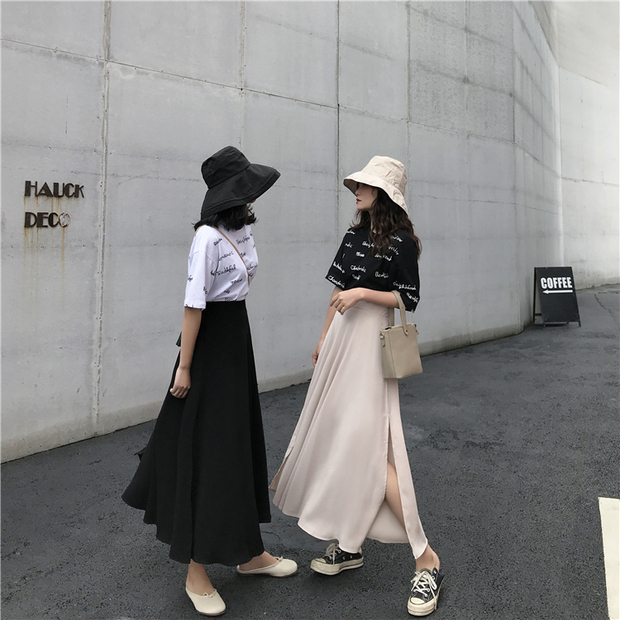 夏季新款韓版垂墜感開叉中長半身裙chic百搭高腰複古純色A字裙女在類目 女裝/女士精品, 半身裙中 - 來自Buy2taobao.com提供專業的淘寶代購服務