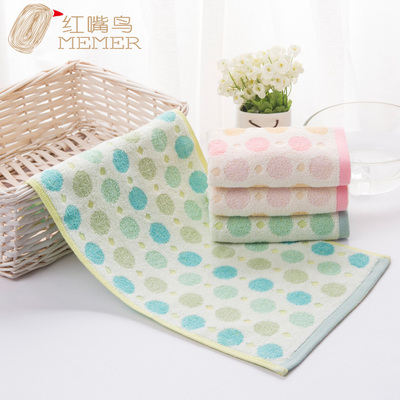 红嘴鸟童巾 柔软舒适纯棉超吸水圆点素色面巾洗脸巾 3条包邮