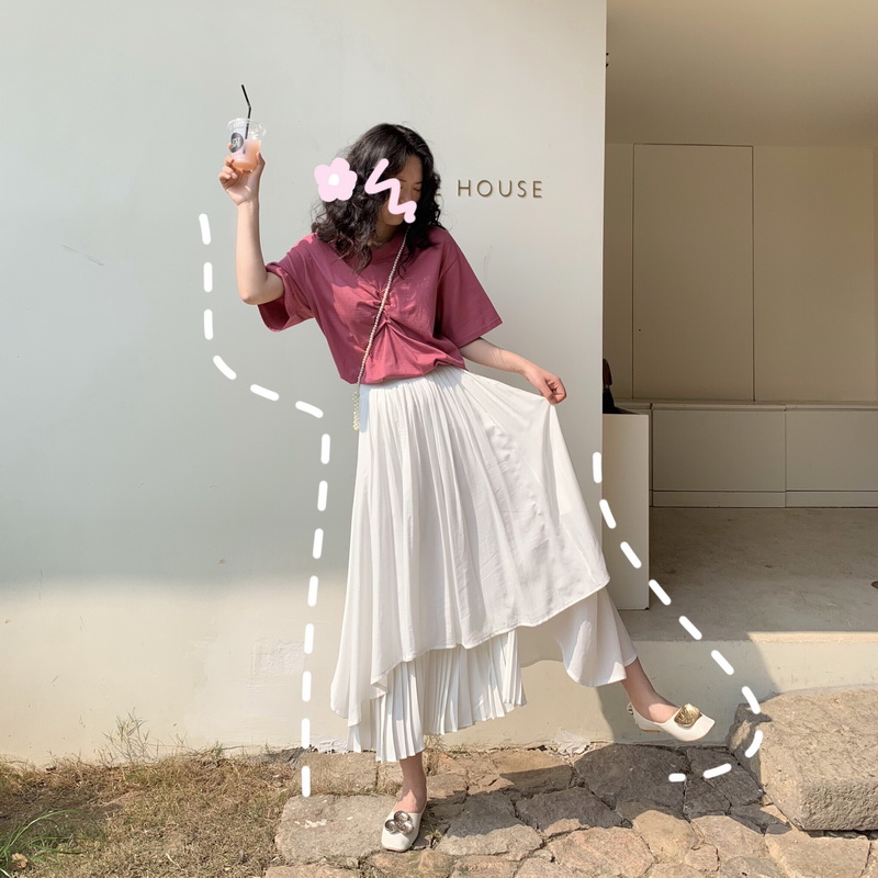 SU 2019春夏优雅气质韩版高腰显瘦松紧不规则百褶半身裙女学院风|ruв категории Женская одежда, юбка - от Buy2taobao.com для оказания профессиональной услуги покупки агента Taobao