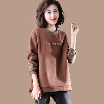 衣品乐原创大码韩版拼色字母套头卫衣女加绒加厚冬季2018新款R616