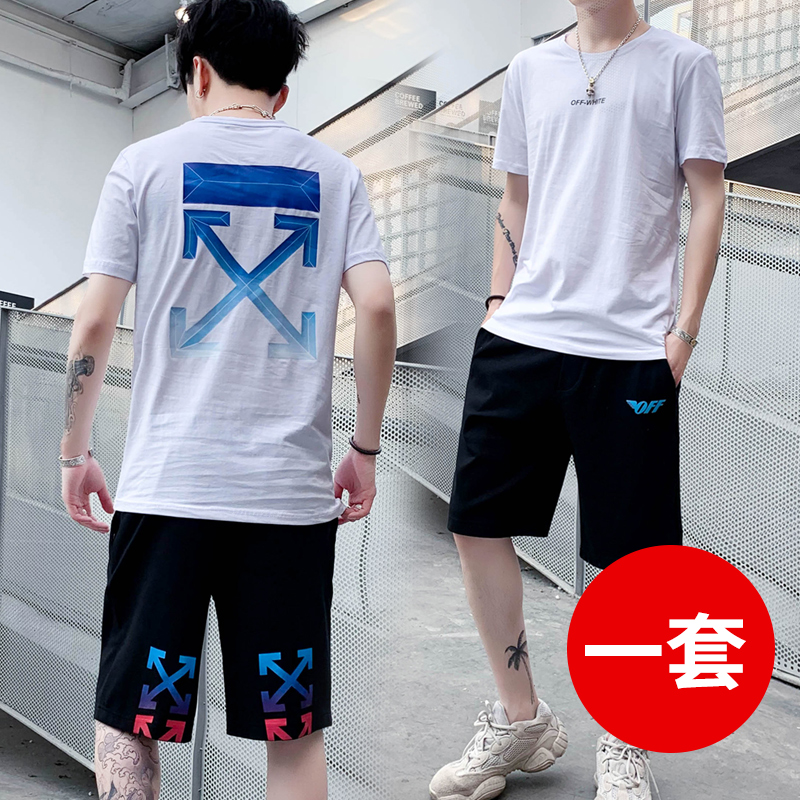 2019夏季新款短袖T恤套装男韩版潮流男士运动休闲印花薄款两件套在类目 男装, 套装, 休闲运动套装中 - 来自Buy2taobao.com提供专业的淘宝代购服务