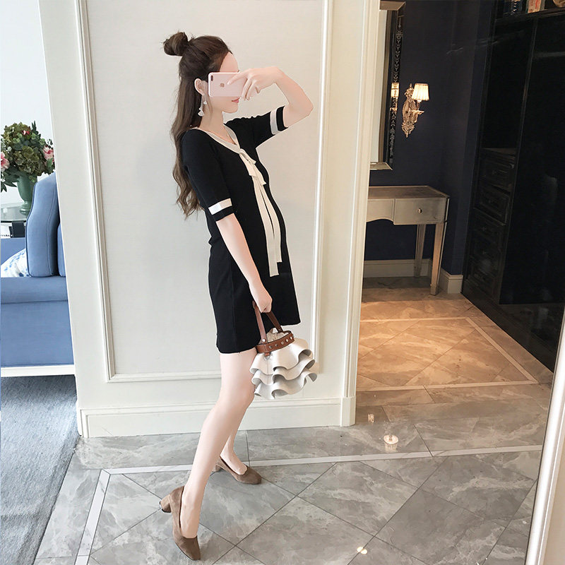 时尚韩版蝴蝶结V领孕妇装连衣裙女潮妈小香风显瘦早秋新款针织裙|ruв категории Всё для беременных и кормящих, материнство, платье - от Buy2taobao.com для оказания профессиональной услуги покупки агента Taobao
