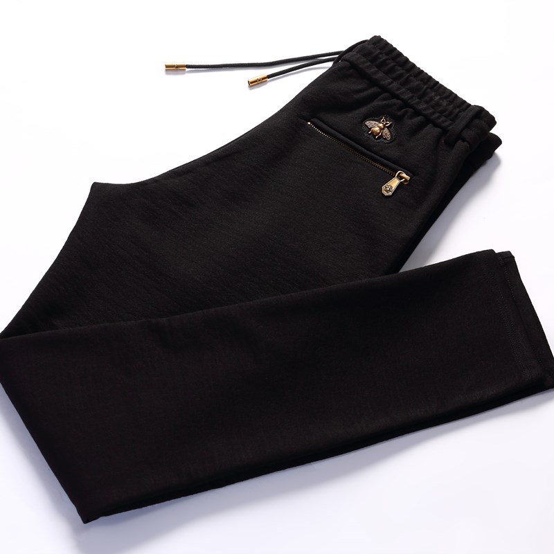 Little bee Gilding Trend Elastic waist Sports pants Straight Frenum Elastic force Casual pants Plush Self cultivation Drawstring sweatpantsin the Men's clothing, Casual pants category - from Buy2taobao.com to provide professional Taobao agent buy service