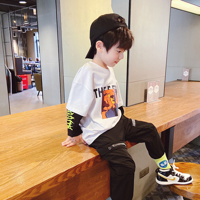 小贝潮品男童长袖T恤秋装2020新款 儿童打底衫假两件上衣纯棉春秋