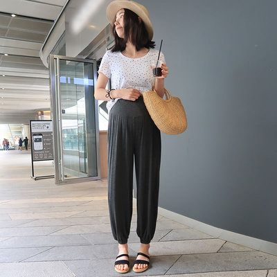 孕妇裤子夏薄款外穿宽松莫代尔哈伦阔腿裤灯笼裤打底裤夏装2019新