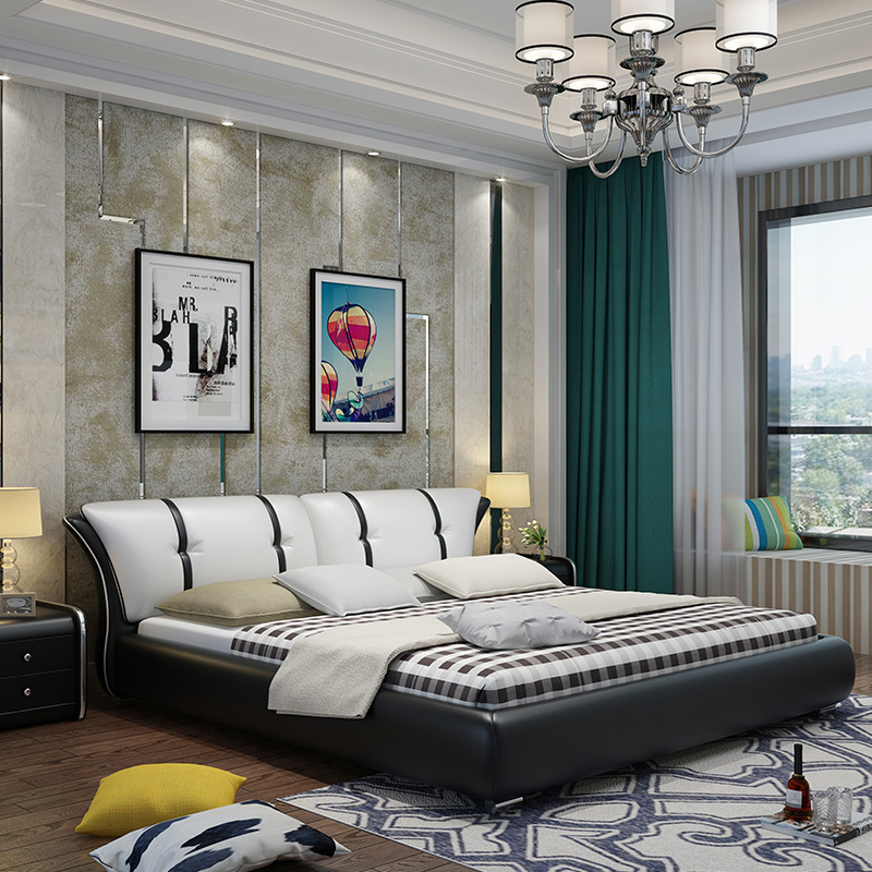 Leather bed 1.8 genuine leather Master Bedroom modern Simplicity Northern Europe fashion Leather bed Bedroom bed Complete furniture Marriage bedin the Residential furniture , Beds , Leather Bed category - from Buy2taobao.com to provide professional Taobao agent buy service