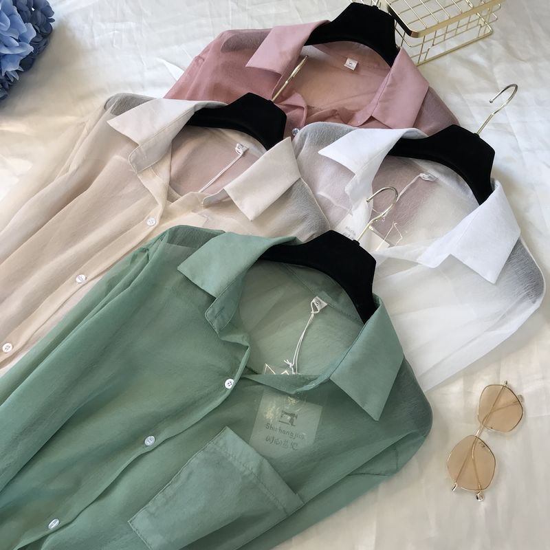 2019夏季新款韩版简约单口袋薄款轻盈纱质长袖衬衫女宽松防晒开衫|ruв категории Женская одежда, короткое пальто - от Buy2taobao.com для оказания профессиональной услуги покупки агента Taobao