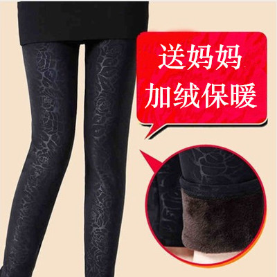 天天特价冬款外穿高腰妈妈打底裤加绒加厚中老年女装花裤保暖长裤