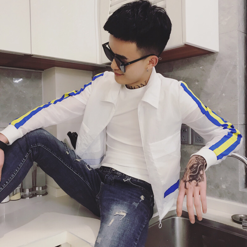 潮男学生防晒衣修身网红薄款外套夏季精神小伙条纹帅气防晒服上衣在类目 男装, 夹克中 - 来自Buy2taobao.com提供专业的淘宝代购服务