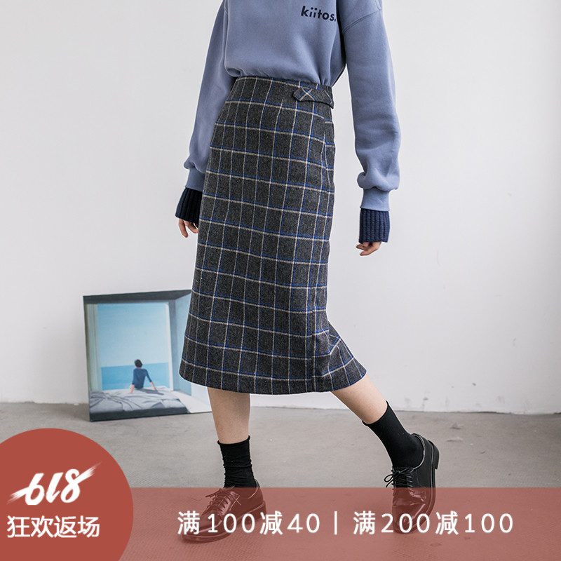 eggka 奶茶格子裙複古毛呢半身裙秋冬女裙子2018新款中長款包臀裙在類目 女裝/女士精品, 半身裙中 - 來自Buy2taobao.com提供專業的淘寶代購服務