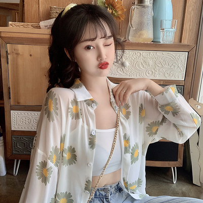 2020新款碎花小雏菊薄款雪纺衬衫女夏季防晒衣超仙的宽松空调衫潮