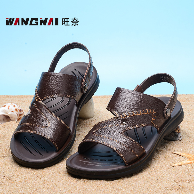 Wang Nai genuine leather dad Sandals man sandals non-slip Middle and old age Men's Shoes Large cowhide Beach shoes Clearancein the Men's Shoes, Sandals category - from Buy2taobao.com to provide professional Taobao agent buy service