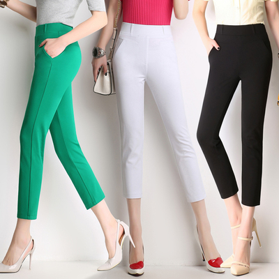 2018新款夏季薄款女裤高腰弹力八分裤女小脚裤修身显瘦大码休闲裤