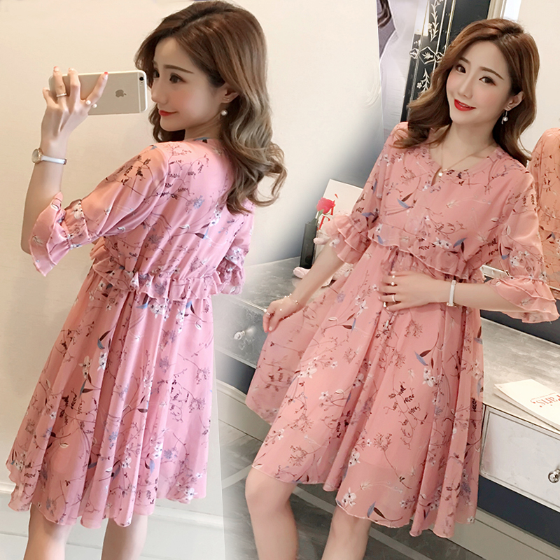 Women dress 2019 Spring and summer fashion Chiffon Broken flowers Easy leisure time Large Mid length version Large Dressin the Maternity/Maternal supplies/Nutrition , Maternity , Dress category - from Buy2taobao.com to provide professional Taobao agent buy service