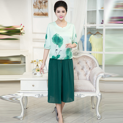 中老年夏装新款妈妈装真丝套装女大码宽松桑蚕