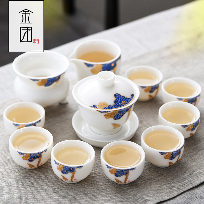 金团陶瓷功夫茶具套装家用羊脂白整套手绘荷花茶壶茶杯简约泡茶器在类目 餐饮具, 茶具, 功夫茶具中 - 来自Buy2taobao.com提供专业的淘宝代购服务
