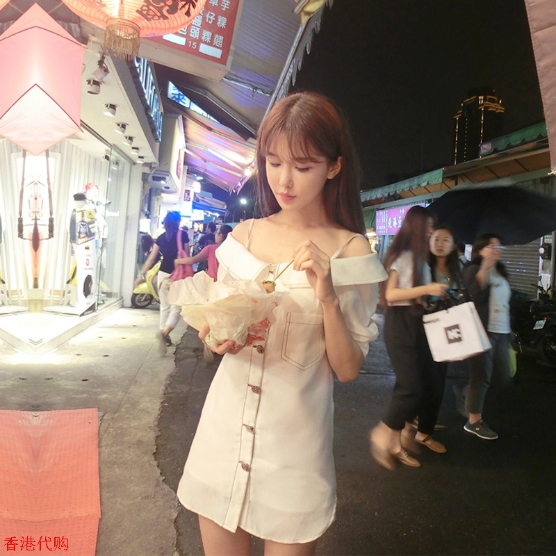 香港IT专柜2019夏季新款性感露肩吊带短裙chic一字领宽松显瘦连衣|ruв категории Женская одежда, платье - от Buy2taobao.com для оказания профессиональной услуги покупки агента Taobao