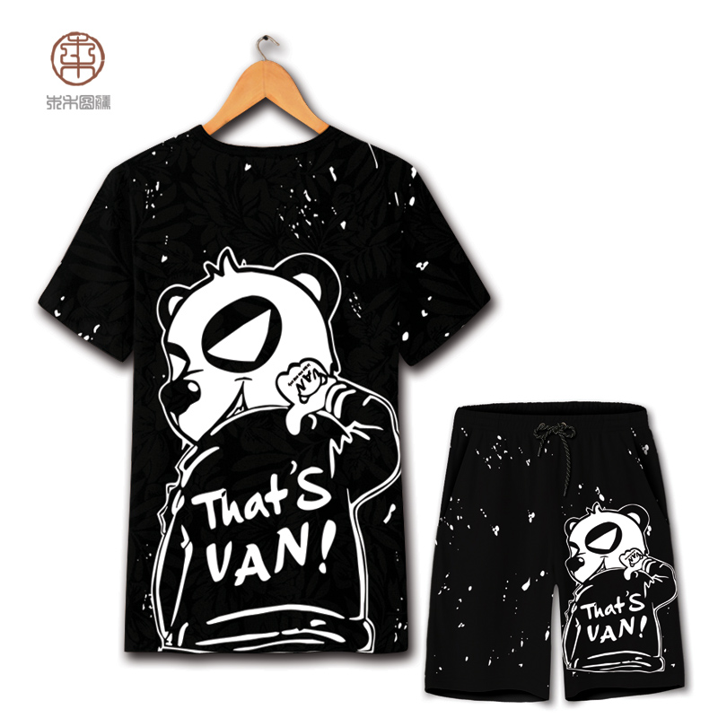 Europe station panda pattern Cartoon printing Short sleeved Chaopai suit personality shorts Large half sleevein the Men's clothing, Set , Leisure sports suit category - from Buy2taobao.com to provide professional Taobao agent buy service