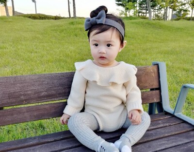 ins2018秋冬婴儿连体衣针织宝宝哈衣0-1岁荷叶娃娃领加绒三角爬服