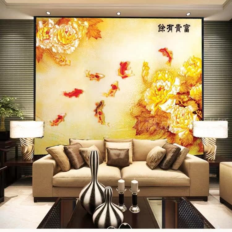 Rich with fish Non-woven fabric a living room TV backdrop wallpaper seamless Qiangbu mural New Chinese style three-dimensional wallpaperin the Decoration main material , Wallpaper , Non-woven wallpaper category - from Buy2taobao.com to provide professional Taobao agent buy service