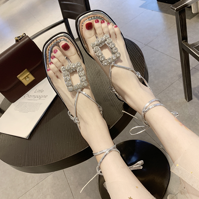 ins网红温柔鞋绑带凉鞋女平底鞋仙女风2019新款时尚学生百搭超火在类目 女鞋, 凉鞋中 - 来自Buy2taobao.com提供专业的淘宝代购服务