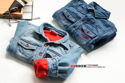 特价男童加绒加厚牛仔衬衫纯棉长袖2017秋冬款中大童儿童保暖衬衣