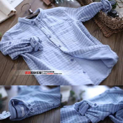 儿童长袖衬衫纯棉条纹2018新款韩版秋季男童棉衫衬衣中大童上衣