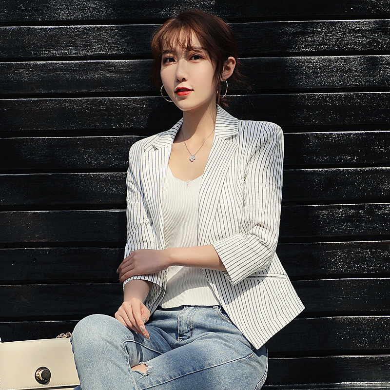 小西裝女外套短款2019夏季新款修身顯瘦七分袖短外套百搭條紋西服在類目 女裝/女士精品, 西裝中 - 來自Buy2taobao.com提供專業的淘寶代購服務