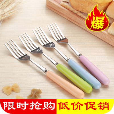 品质餐具 彩色陶瓷手柄叉子 西餐叉 大叉子 手感舒适