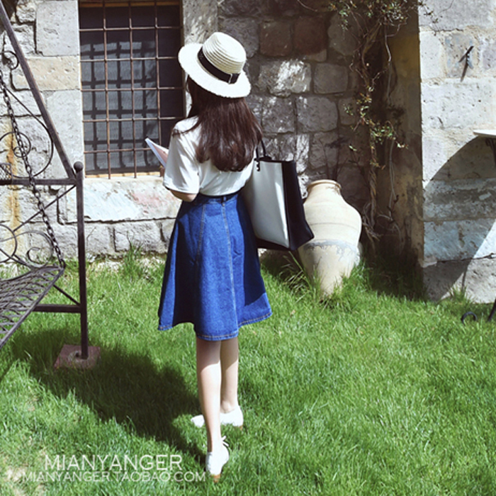 2018 Spring and summer new pattern Korean Edition Denim skirt skirt Mid length version Paige A word skirt Short skirt longuette Umbrella skirtin the Women's clothing/Boutique , Skirts category - from Buy2taobao.com to provide professional Taobao agent buy service