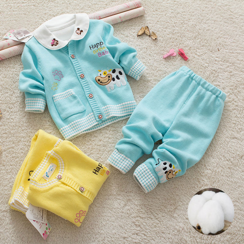 婴儿毛衣套装宝宝纯棉秋冬男女幼儿童装针织0-1-2岁外出衣服