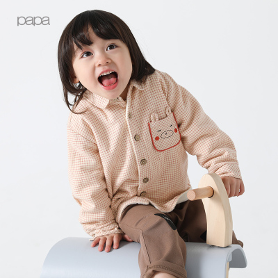 papa爬爬秋冬男女宝宝加绒衬衫外套婴儿保暖夹克0-5岁