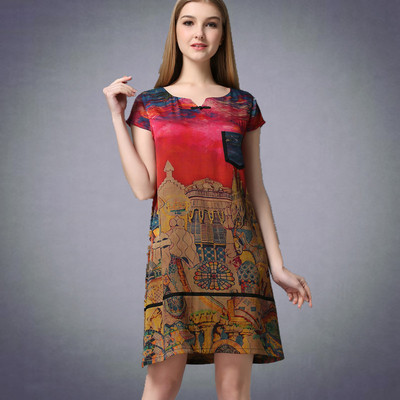 复古印花中年大码修身香云纱高档桑蚕丝绸裙子