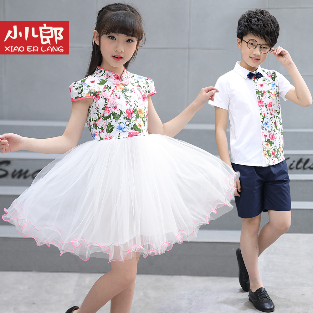 夏装校服园服班服男童白色短袖衬衣蓝短裤女童花朵中纱裙主持套装在类目 童装/婴儿装/亲子装, 校服/校服定制中 - 来自Buy2taobao.com提供专业的淘宝代购服务