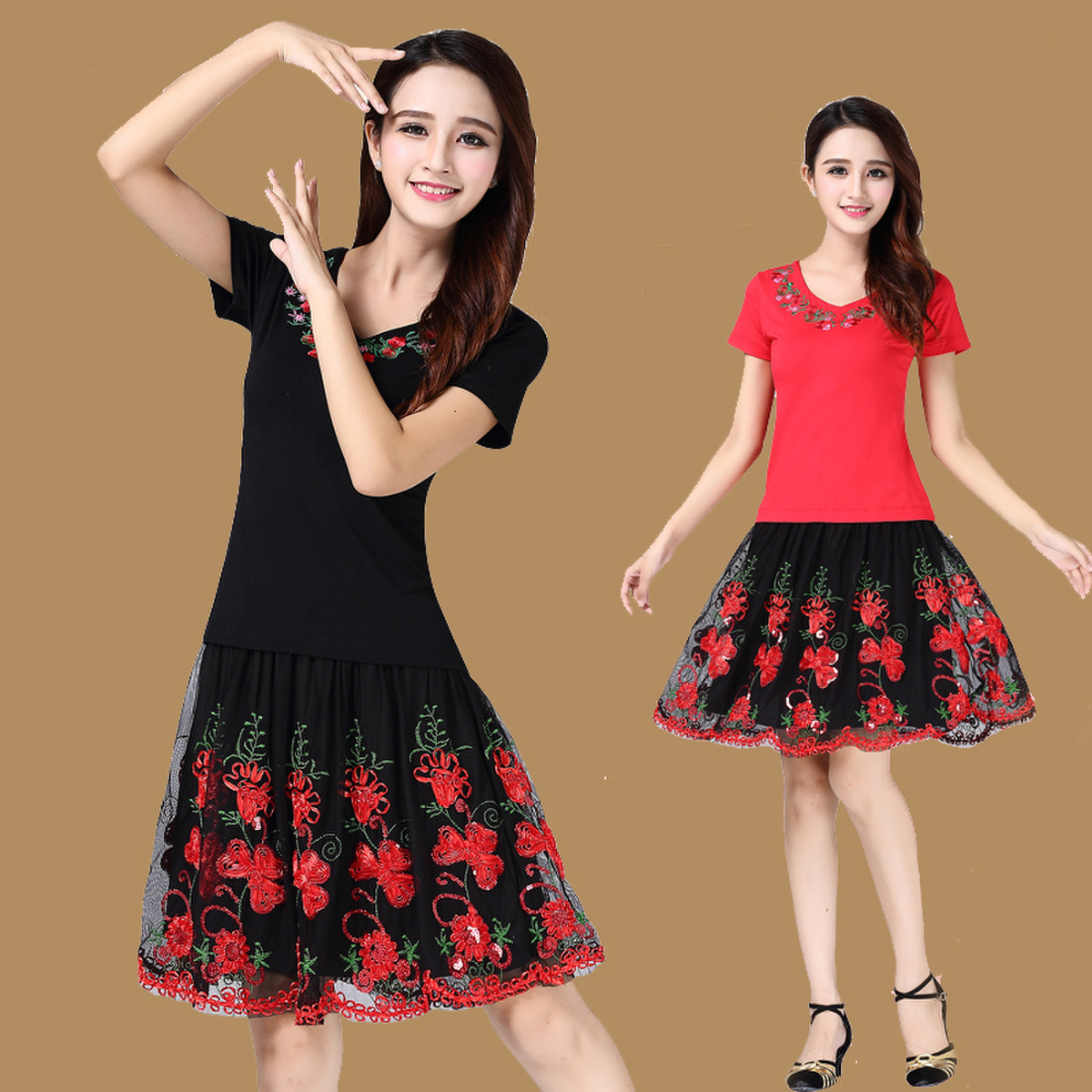 2019广场舞服装新款套装短袖舞蹈服中老年跳舞服装女舞蹈套裙夏在类目 运动/瑜伽/健身/球迷用品, 舞蹈/健美操/体操, 广场舞, 广场舞套装中 - 来自Buy2taobao.com提供专业的淘宝代购服务