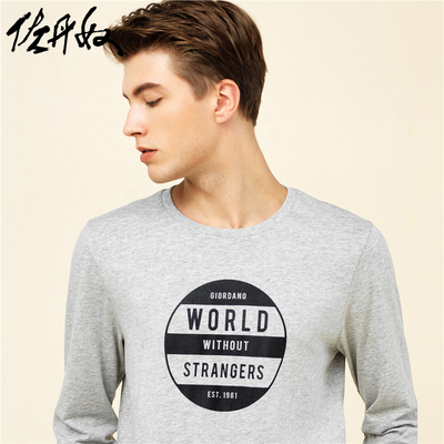 佐丹奴纯棉T恤衫 男装字母印花圆领体恤衫 男士长袖t恤 92097604