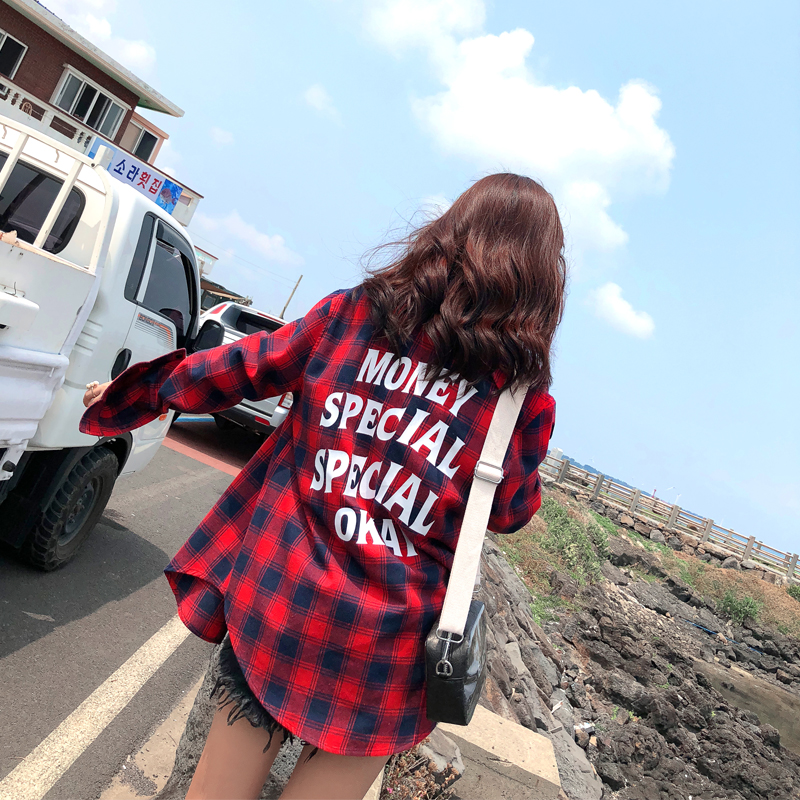Rabbit's pocket 2019 Early spring new pattern Mid length version chic Easy gules lattice shirt coat jacketin the Women's clothing/Boutique , Shirt category - from Buy2taobao.com to provide professional Taobao agent buy service