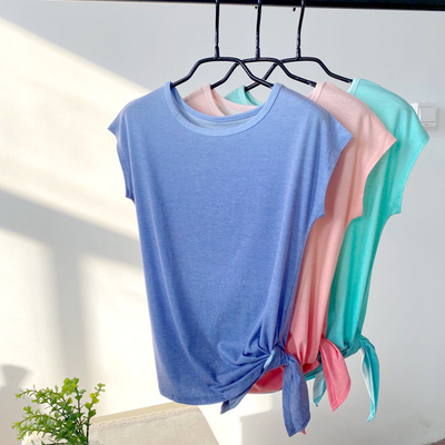 女童速干短袖t恤夏季新款中大童斜边下摆系结快干上衣儿童运动T恤