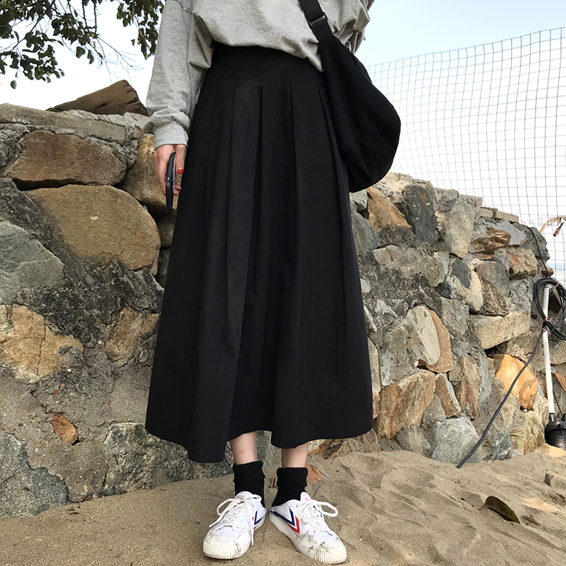 花田橱窗F917 黑色半身裙高腰不规则百褶女显瘦夏季A字宽松中长裙|ruв категории Женская одежда, юбка - от Buy2taobao.com для оказания профессиональной услуги покупки агента Taobao