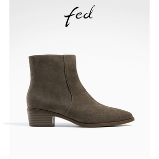 fed高级感小短靴冬季靴子粗跟时装靴瘦瘦靴女款R1004-ZFA902
