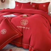 结婚四件套喜庆大红色床单被套罩婚房喜被婚礼婚庆高级感床上用品
