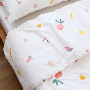 拍档蔬菜水果手绘卡通全棉，斜纹床单被套定制宿舍单双人(单双人)纯棉被罩