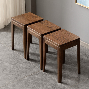 凳子家用实木板凳高凳子圆凳餐桌北欧可叠放凳子原木色橡木方凳