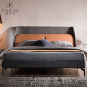 意式极简真皮布艺床1.5米1.8米双人床主卧带软靠北欧风可拆洗软床